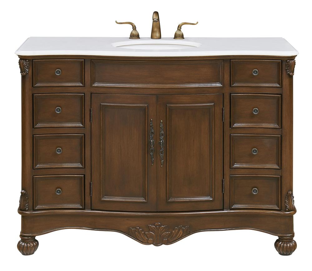 Elegant Furniture & Lighting - Windsor 48 inch Single Bathroom vanity in Teak Color with ivory white engineered marble - VF-1034-VW veiw 1