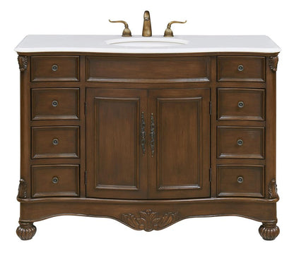 Elegant Furniture & Lighting - Windsor 48 inch Single Bathroom vanity in Teak Color with ivory white engineered marble - VF-1034-VW veiw 1