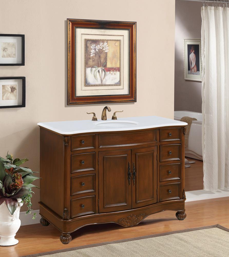 Elegant Furniture & Lighting - Windsor 48 inch Single Bathroom vanity in Teak Color with ivory white engineered marble - VF-1034-VW veiw 2