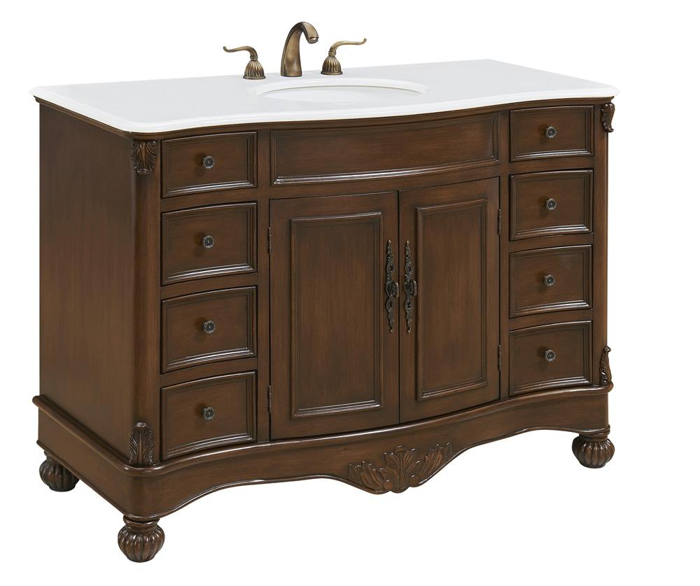 Elegant Furniture & Lighting - Windsor 48 inch Single Bathroom vanity in Teak Color with ivory white engineered marble - VF-1034-VW veiw 3
