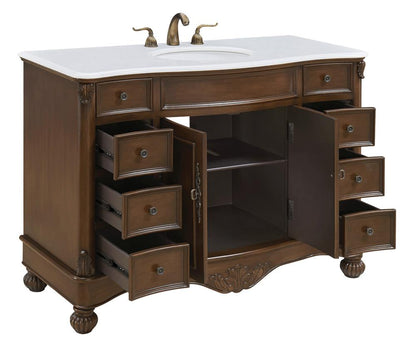 Elegant Furniture & Lighting - Windsor 48 inch Single Bathroom vanity in Teak Color with ivory white engineered marble - VF-1034-VW veiw 4