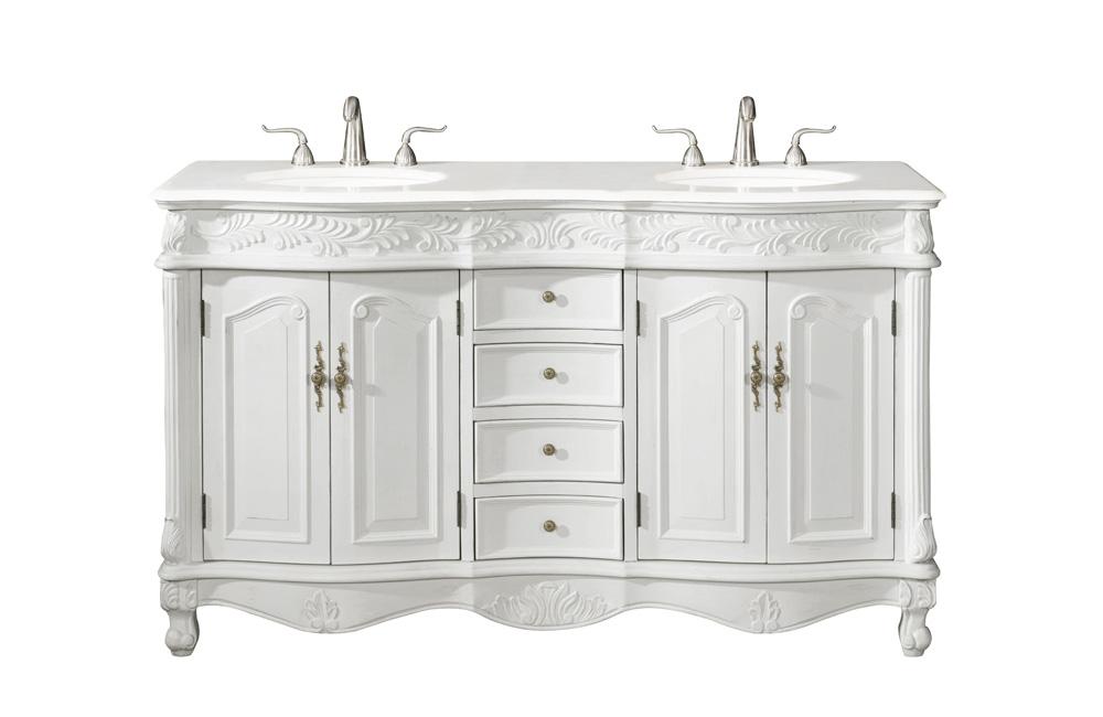 Elegant Furniture & Lighting - Windsor 60 inch Double Bathroom vanity in Antique white with ivory white engineered marble - VF-1049-VW veiw 1