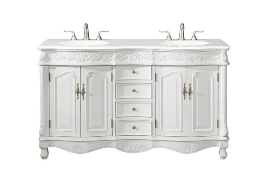 Elegant Furniture & Lighting - Windsor 60 inch Double Bathroom vanity in Antique white with ivory white engineered marble - VF-1049-VW veiw 1