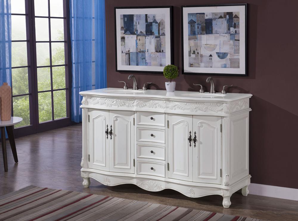 Elegant Furniture & Lighting - Windsor 60 inch Double Bathroom vanity in Antique white with ivory white engineered marble - VF-1049-VW veiw 2