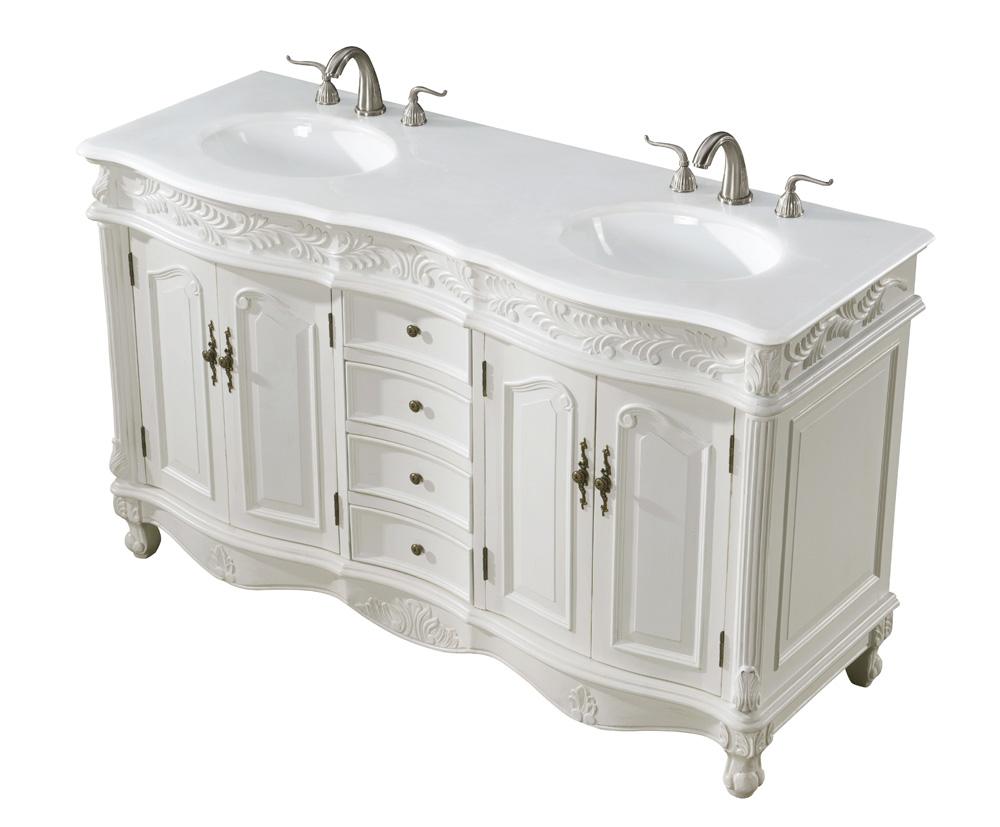 Elegant Furniture & Lighting - Windsor 60 inch Double Bathroom vanity in Antique white with ivory white engineered marble - VF-1049-VW veiw 7