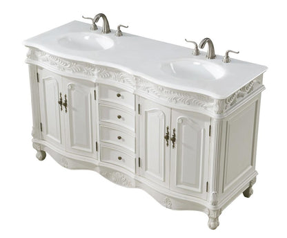 Elegant Furniture & Lighting - Windsor 60 inch Double Bathroom vanity in Antique white with ivory white engineered marble - VF-1049-VW veiw 7