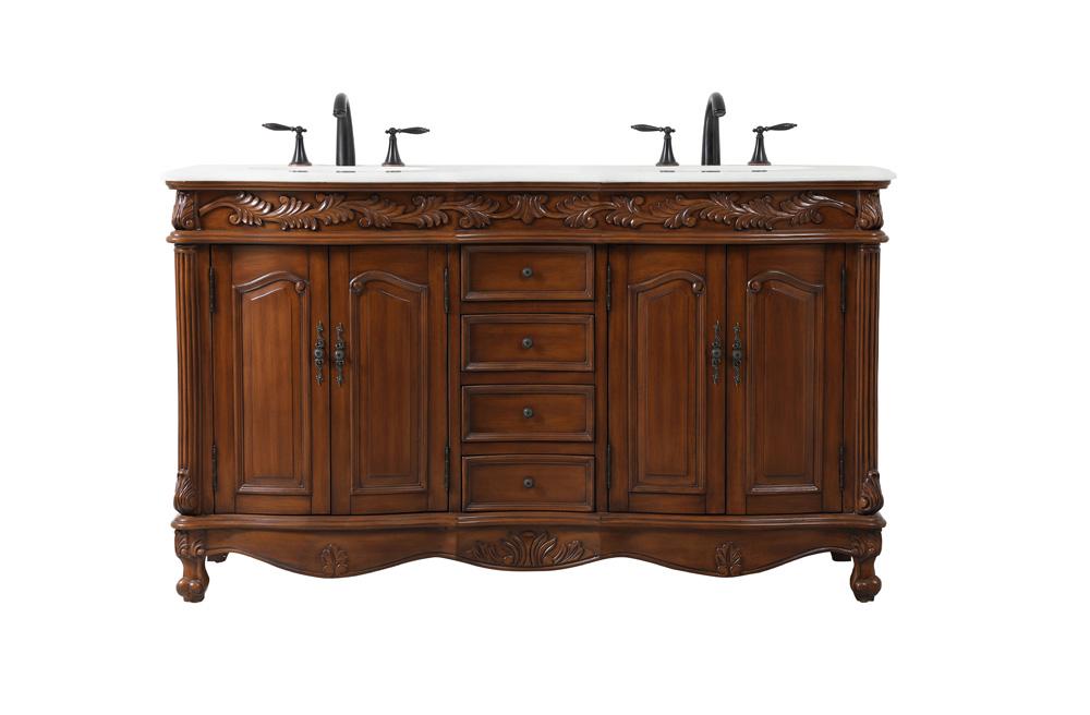 Elegant Furniture & Lighting - Windsor 60 inch double Bathroom vanity in teak with ivory white engineered marble - VF-1049TK-VW veiw 1