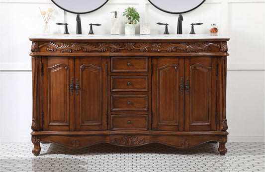 Elegant Furniture & Lighting - Windsor 60 inch double Bathroom vanity in teak with ivory white engineered marble - VF-1049TK-VW veiw 2