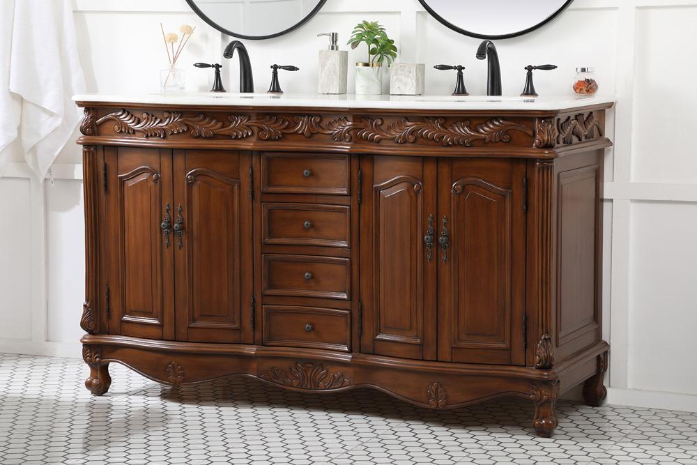 Elegant Furniture & Lighting - Windsor 60 inch double Bathroom vanity in teak with ivory white engineered marble - VF-1049TK-VW veiw 3