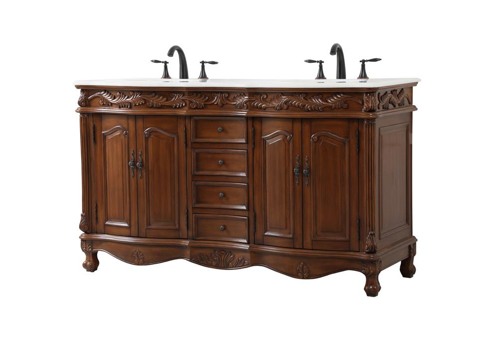 Elegant Furniture & Lighting - Windsor 60 inch double Bathroom vanity in teak with ivory white engineered marble - VF-1049TK-VW veiw 8