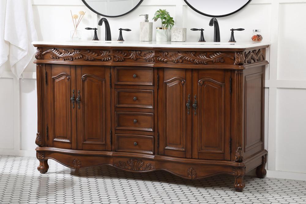 Elegant Furniture & Lighting - Windsor 60 inch double Bathroom vanity in teak with ivory white engineered marble - VF-1049TK-VW veiw 9