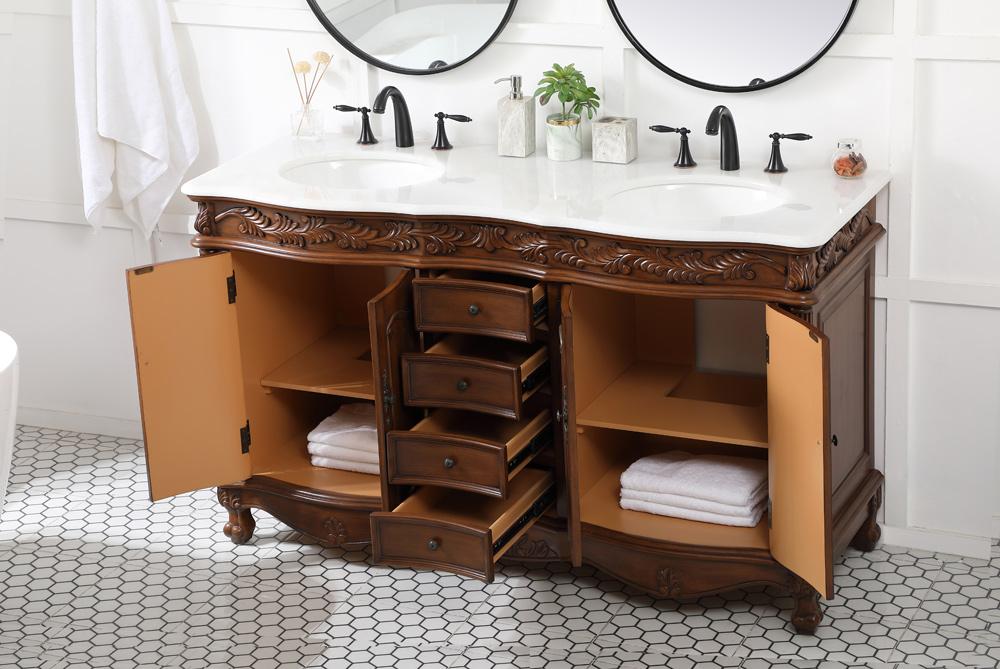 Elegant Furniture & Lighting - Windsor 60 inch double Bathroom vanity in teak with ivory white engineered marble - VF-1049TK-VW veiw 10