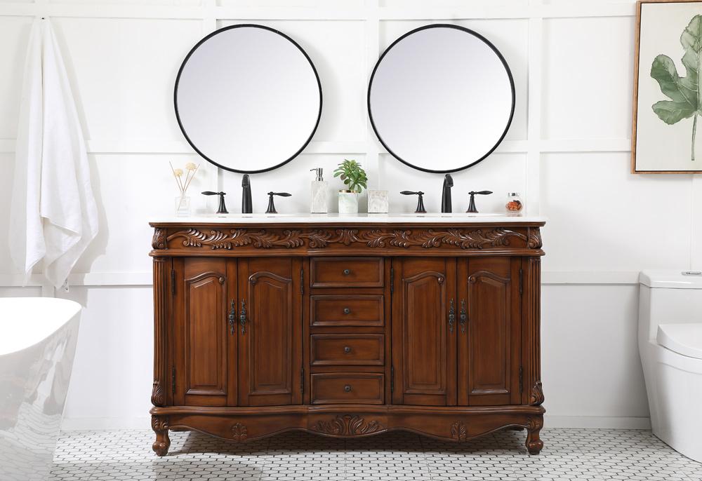 Elegant Furniture & Lighting - Windsor 60 inch double Bathroom vanity in teak with ivory white engineered marble - VF-1049TK-VW veiw 11