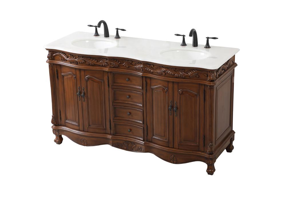 Elegant Furniture & Lighting - Windsor 60 inch double Bathroom vanity in teak with ivory white engineered marble - VF-1049TK-VW veiw 15
