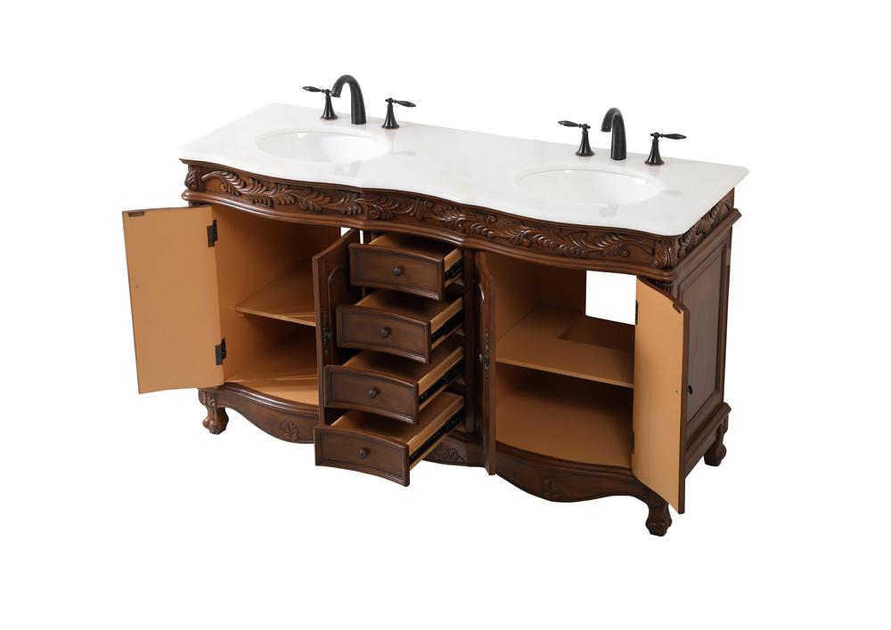 Elegant Furniture & Lighting - Windsor 60 inch double Bathroom vanity in teak with ivory white engineered marble - VF-1049TK-VW veiw 16