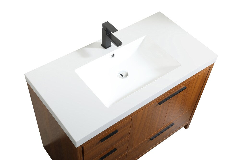 Elegant Furniture & Lighting - Wyatt 42 inch Single bathroom vanity in Teak - VF46042MTK veiw 3