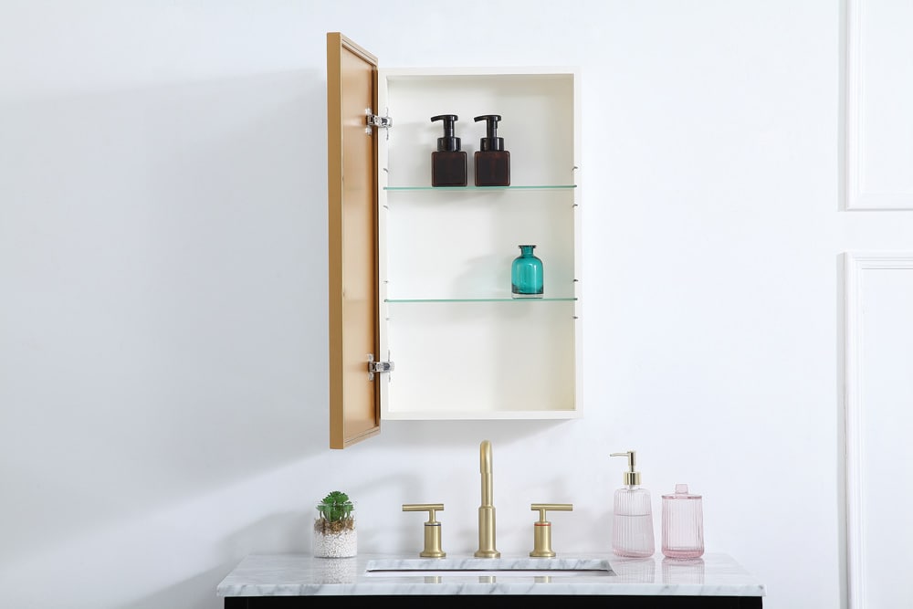 Elegant Furniture & Lighting - Wyn Metal mirror medicine cabinet 17 inch x 28 inch in Brass - MR571728BRS veiw 4