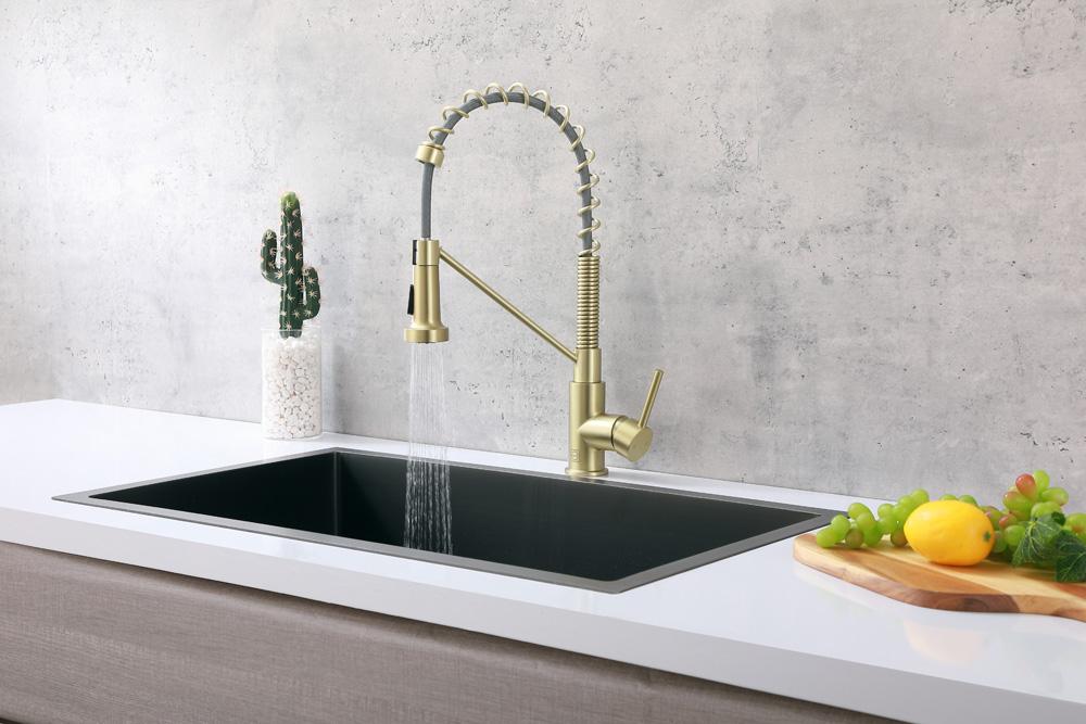 Elegant Furniture & Lighting - Yara Single Handle Pull Down Sprayer Kitchen Faucet in Brushed Gold - FAK-310BGD veiw 3