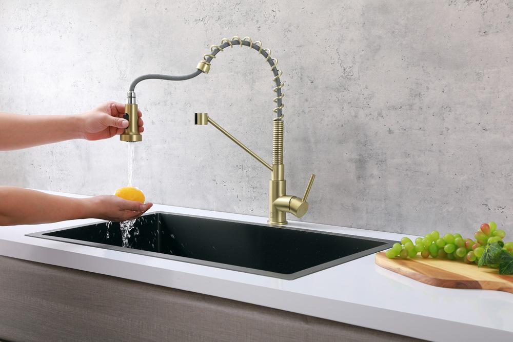 Elegant Furniture & Lighting - Yara Single Handle Pull Down Sprayer Kitchen Faucet in Brushed Gold - FAK-310BGD veiw 5