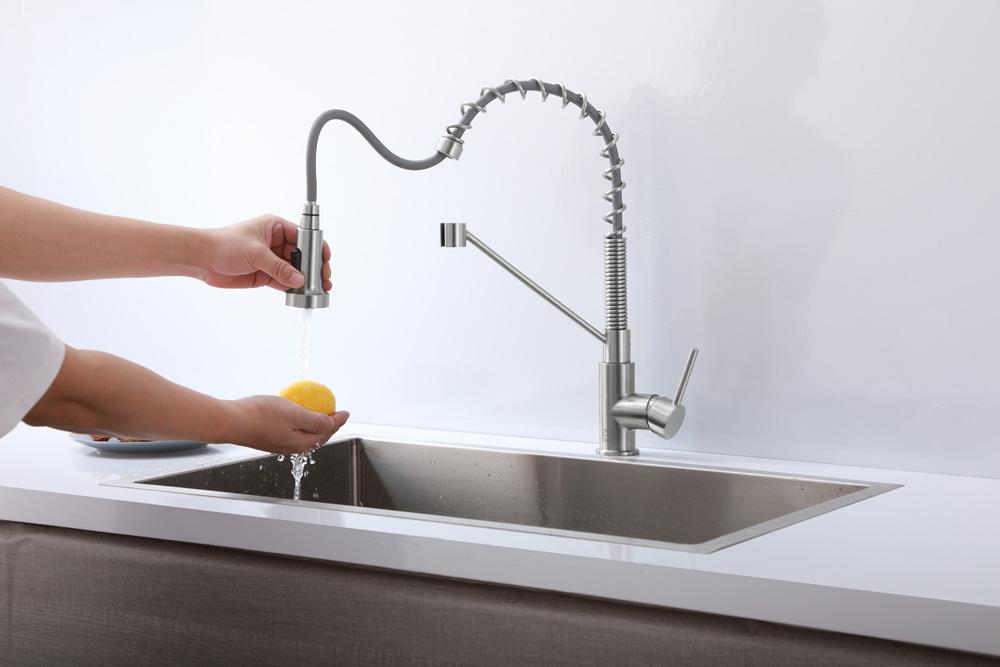 Elegant Furniture & Lighting - Yara Single Handle Pull Down Sprayer Kitchen Faucet in Brushed Nickel - FAK-310BNK veiw 5