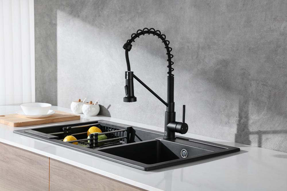 Elegant Furniture & Lighting - Yara Single Handle Pull Down Sprayer Kitchen Faucet in Matte Black - FAK-310MBK veiw 2