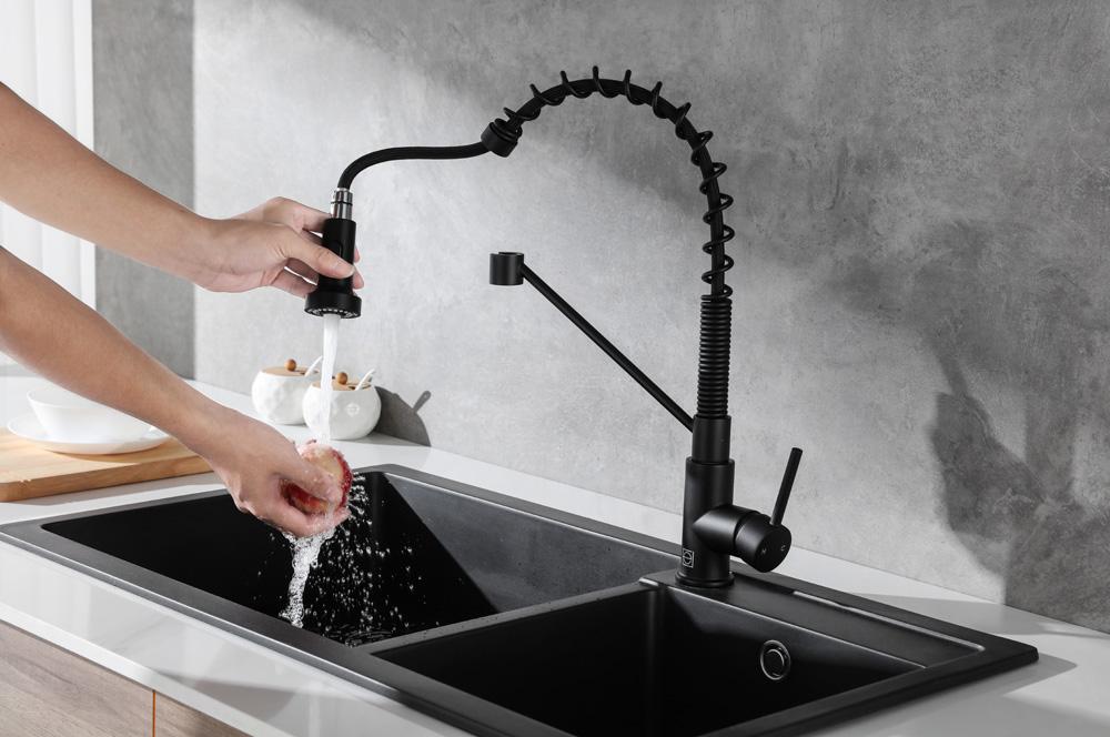 Elegant Furniture & Lighting - Yara Single Handle Pull Down Sprayer Kitchen Faucet in Matte Black - FAK-310MBK veiw 5