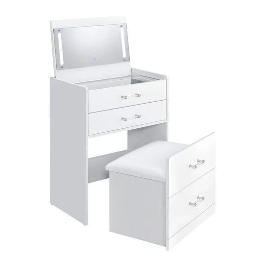 Picket House Furnishings - Aurora Mini Dressing Table with Stool, LED and USB in Glossy White - V-13260-7-VNSP veiw 1