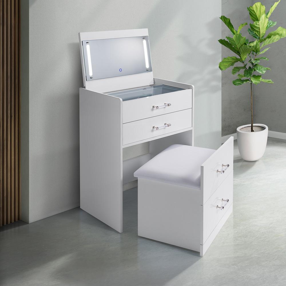 Picket House Furnishings - Aurora Mini Dressing Table with Stool, LED and USB in Glossy White - V-13260-7-VNSP veiw 7