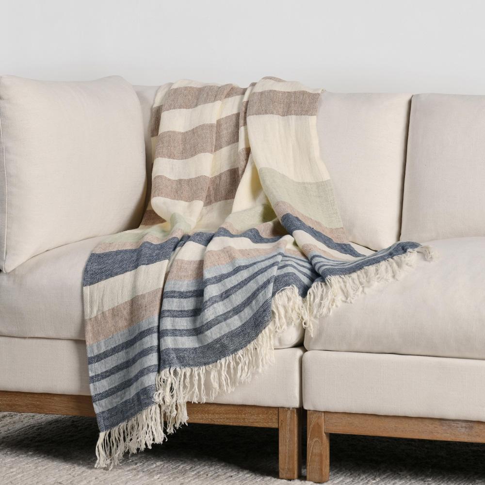 Villa by Classic Home - Crawford 100% Belgian Linen Sagebrush Multicolor 50inX70in Throw Blanket Blanket - 50W - Multicolor - V290142 veiw 5