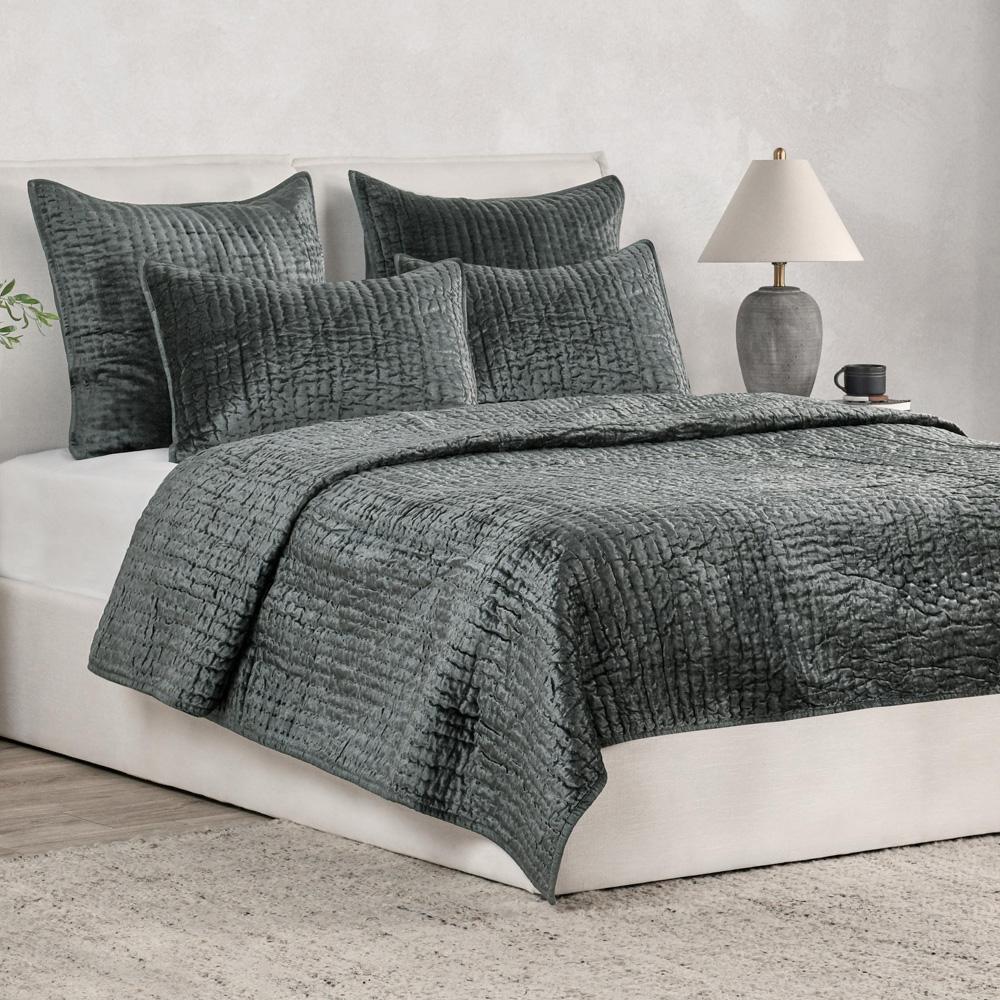 Villa by Classic Home - Dimitry 100% Rayon Velvet Bay Green Queen Quilt  - 92W - Bay Green - V200121 veiw 2