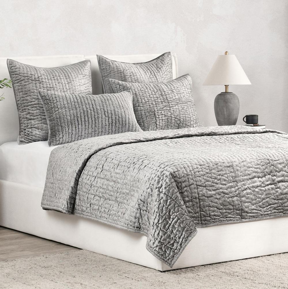 Villa by Classic Home - Dimitry 100% Rayon Velvet Gray Queen Quilt  - 92W - Gray - V180030 veiw 2