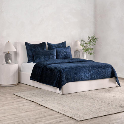 Villa by Classic Home - Dimitry 100% Rayon Velvet Ocean Blue Queen Quilt  - 92W - Ocean Blue - V211005 veiw 2