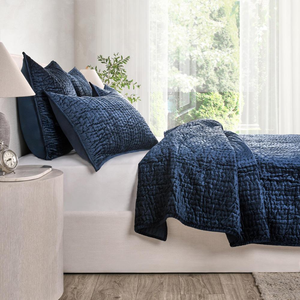 Villa by Classic Home - Dimitry 100% Rayon Velvet Ocean Blue Queen Quilt  - 92W - Ocean Blue - V211005 veiw 3