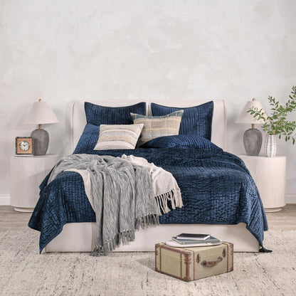 Villa by Classic Home - Dimitry 100% Rayon Velvet Ocean Blue Queen Quilt  - 92W - Ocean Blue - V211005 veiw 5
