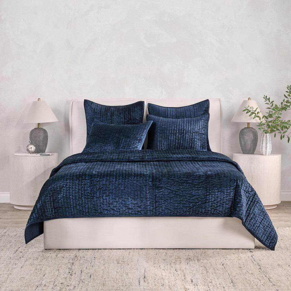 Villa by Classic Home - Dimitry 100% Rayon Velvet Ocean Blue Queen Quilt  - 92W - Ocean Blue - V211005 veiw 6