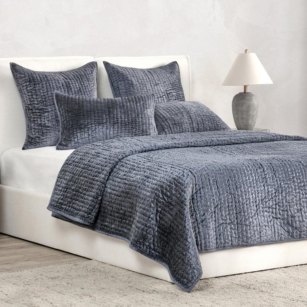 Villa by Classic Home - Dimitry 100% Rayon Velvet Sea Fog Quilt  - 92W - Pacific Blue - V250141 veiw 2