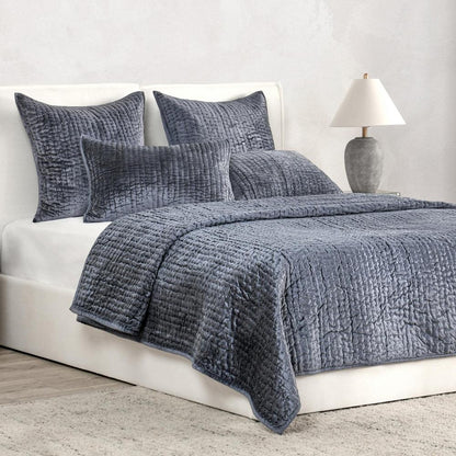 Villa by Classic Home - Dimitry 100% Rayon Velvet Sea Fog Quilt  - 92W - Pacific Blue - V250141 veiw 2