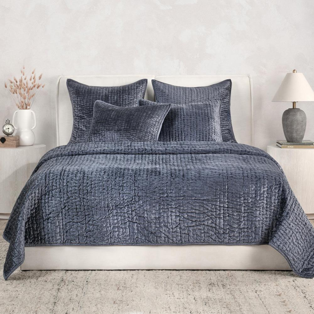Villa by Classic Home - Dimitry 100% Rayon Velvet Sea Fog Quilt  - 92W - Pacific Blue - V250141 veiw 3