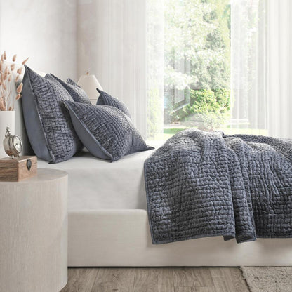 Villa by Classic Home - Dimitry 100% Rayon Velvet Sea Fog Quilt  - 92W - Pacific Blue - V250141 veiw 4