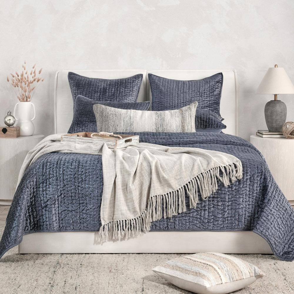 Villa by Classic Home - Dimitry 100% Rayon Velvet Sea Fog Quilt  - 92W - Pacific Blue - V250141 veiw 6