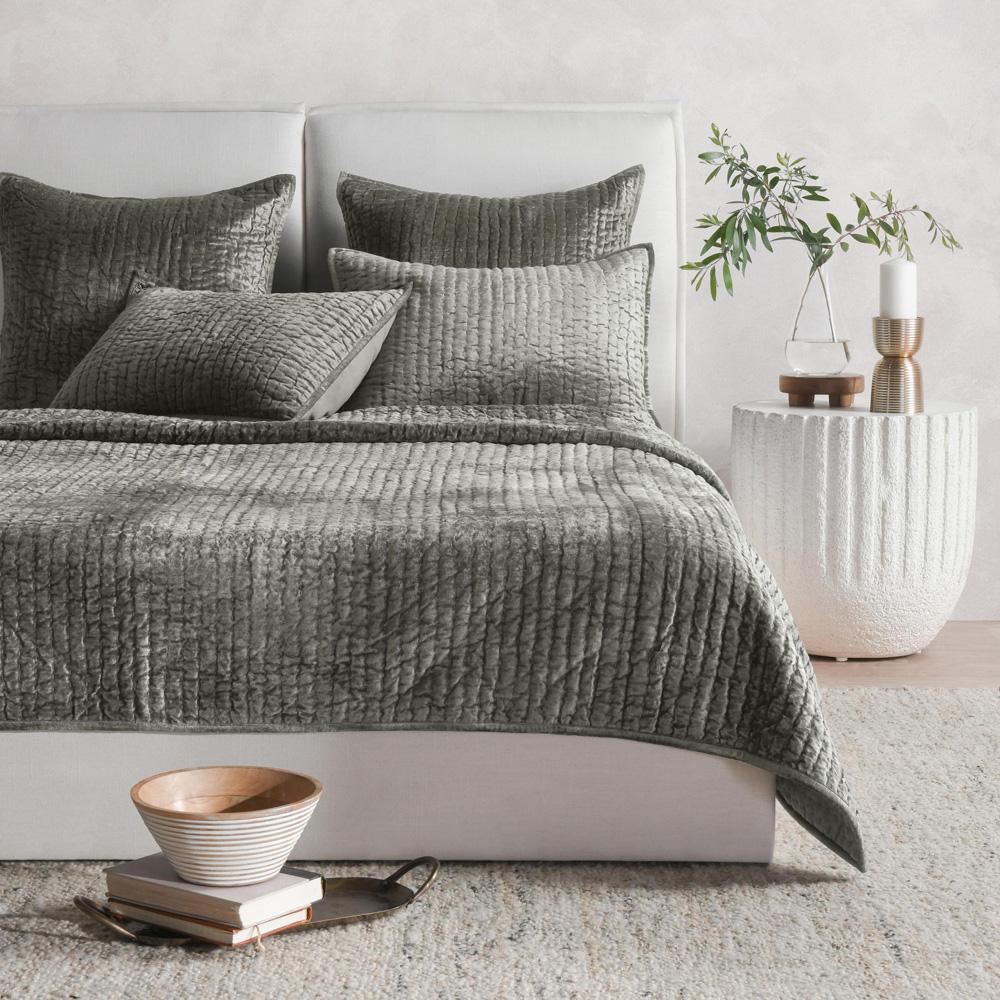 Villa by Classic Home - Dimitry 100% Rayon Velvet Sage Green Quilt  - 92W - Sage Green - V250135 veiw 2