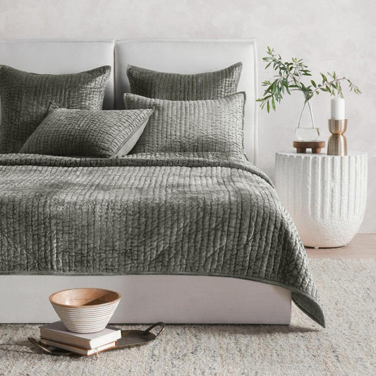Villa by Classic Home - Dimitry 100% Rayon Velvet Sage Green Quilt  - 92W - Sage Green - V250135 veiw 2