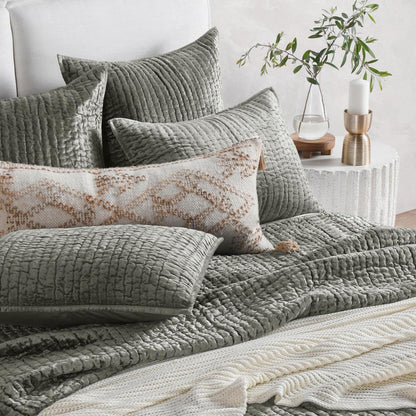 Villa by Classic Home - Dimitry 100% Rayon Velvet Sage Green Quilt  - 92W - Sage Green - V250135 veiw 4