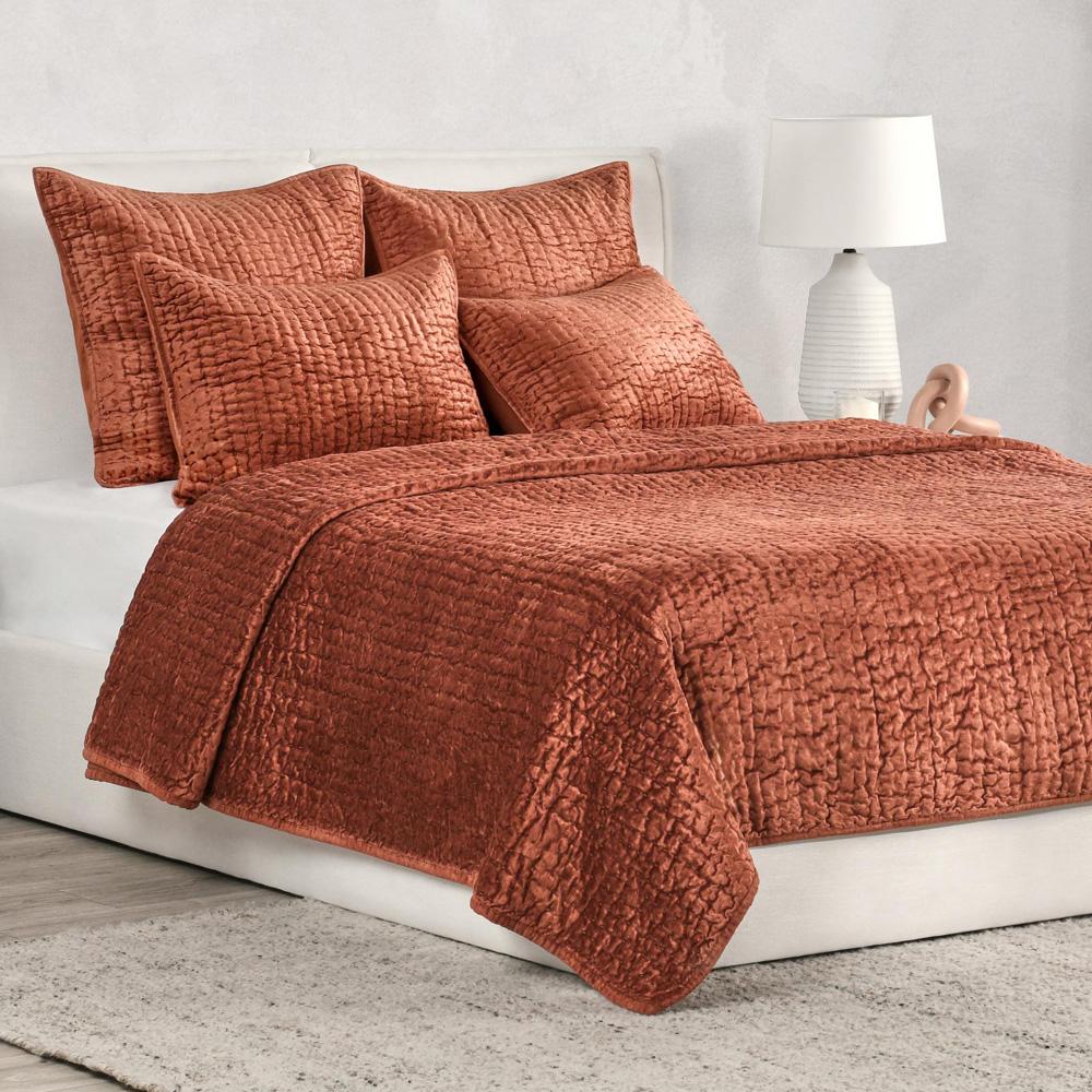 Villa by Classic Home - Dimitry 100% Rayon Velvet Terra Cotta Quilt  - 92W - Terra Cotta - V260008 veiw 2