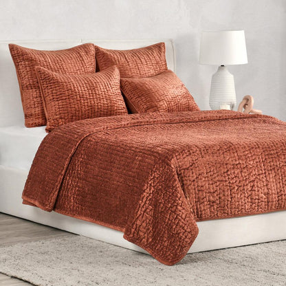 Villa by Classic Home - Dimitry 100% Rayon Velvet Terra Cotta Quilt  - 92W - Terra Cotta - V260008 veiw 2