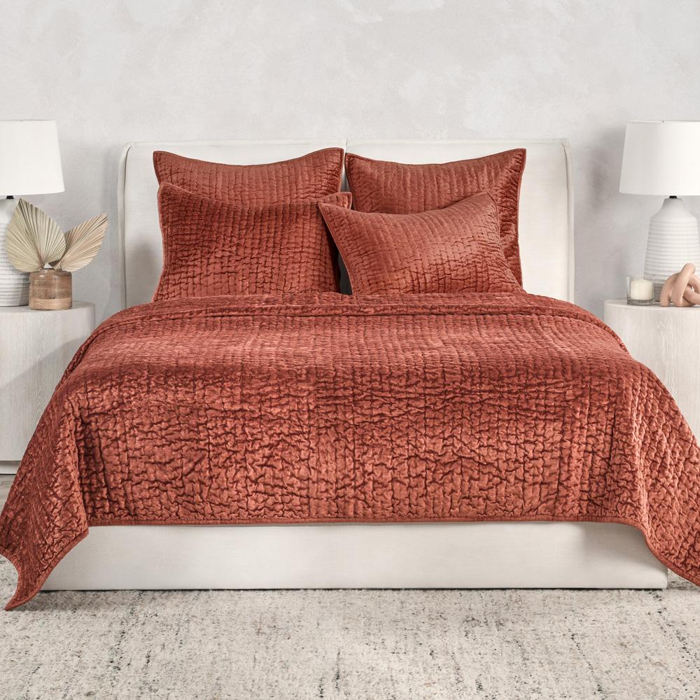 Villa by Classic Home - Dimitry 100% Rayon Velvet Terra Cotta Quilt  - 92W - Terra Cotta - V260008 veiw 3