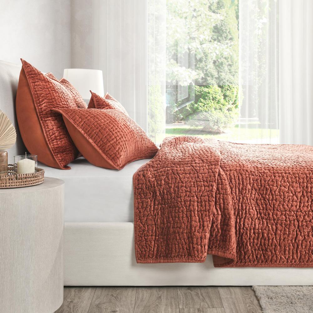 Villa by Classic Home - Dimitry 100% Rayon Velvet Terra Cotta Quilt  - 92W - Terra Cotta - V260008 veiw 5