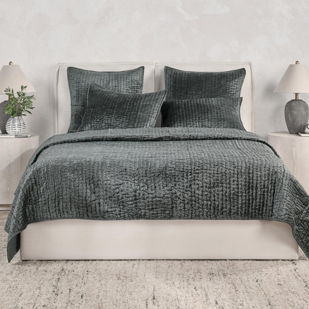 Villa by Classic Home - Dimitry 100% Rayon Velvet Bay Green King Quilt  - 108W - Bay Green - V200122 veiw 3