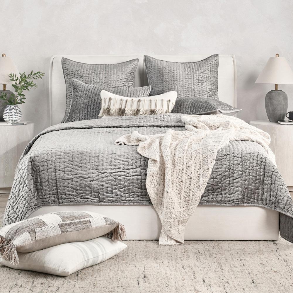 Villa by Classic Home - Dimitry 100% Rayon Velvet Gray King Quilt  - 108W - Gray - V180029 veiw 6