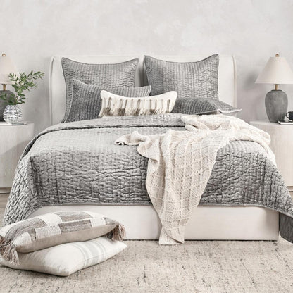 Villa by Classic Home - Dimitry 100% Rayon Velvet Gray King Quilt  - 108W - Gray - V180029 veiw 6